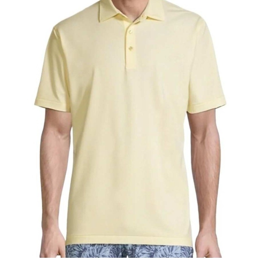 Peter Millar Mens Short Sleeve Polo Shirt Yellow Plaid Trim Accent Size M